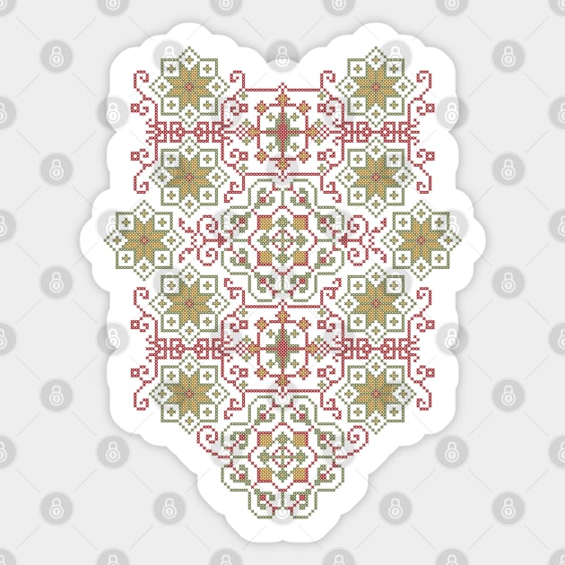 Palestinian Jordanian Traditional Tatreez Realistic Colorful Palestine Embroidery Pattern #13 -color Sticker by QualiTshirt